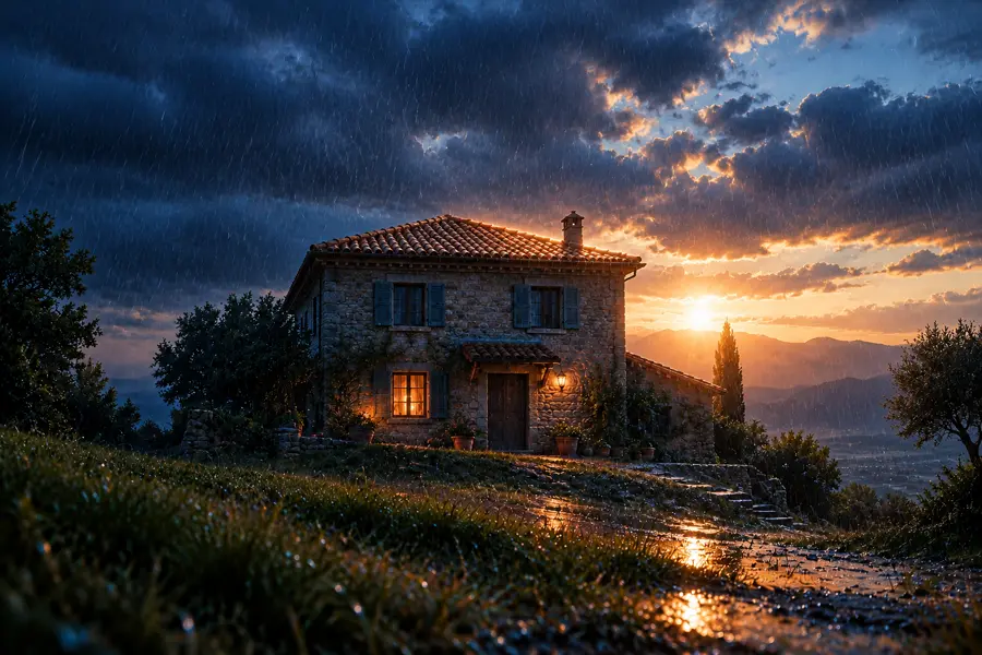 Toiture refaite au lever du soleil